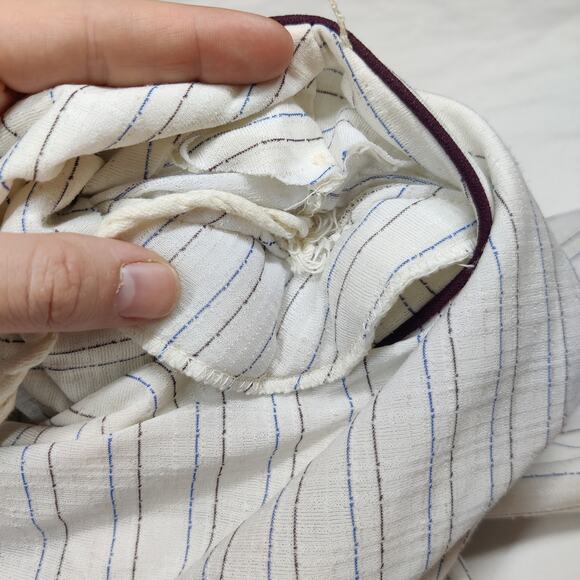 Vintage 70s White Brown Stripe 3/4 Sleeve Cottagecore Prairie Peasant Dress M/L - Picture 9 of 14